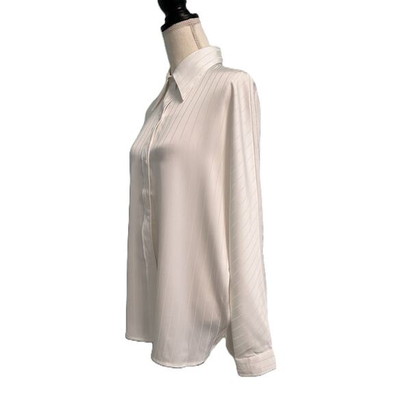 NWT Commense Oversize White Pinstripe Drop Shoulder Long Sleeve Collar Blouse-Sm - Picture 2 of 9